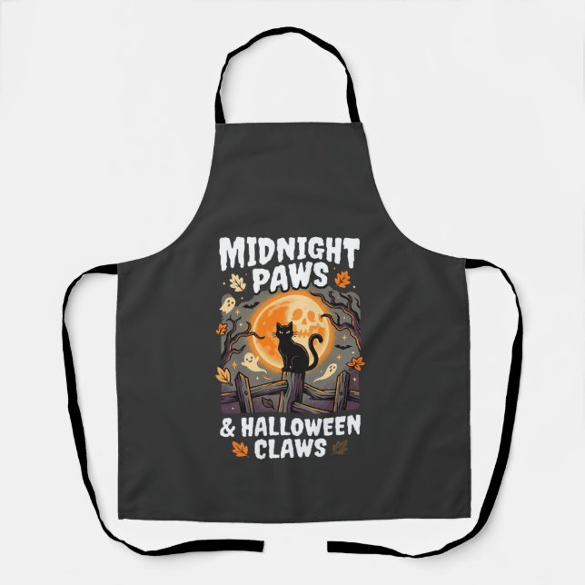 Halloween Cat Moon Mischief Apron (Front)