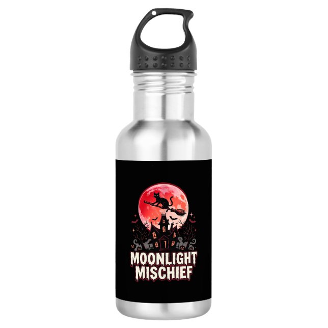 Halloween Cat Moonlight Mischief 532 Ml Water Bottle (Front)
