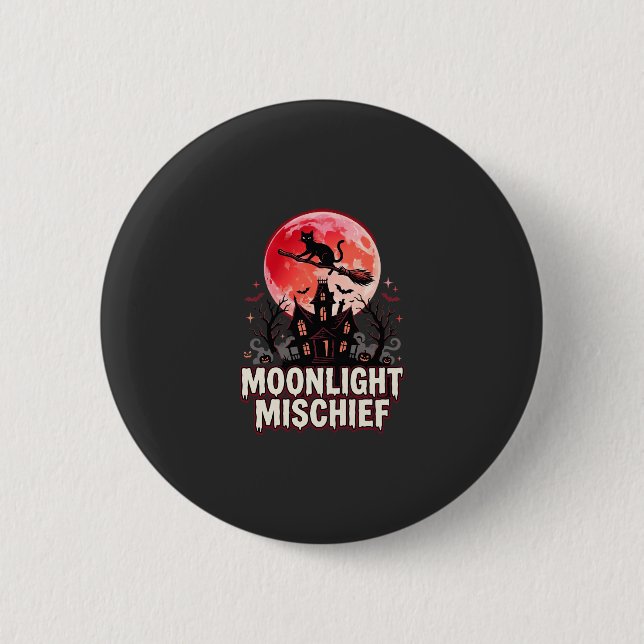 Halloween Cat Moonlight Mischief 6 Cm Round Badge (Front)