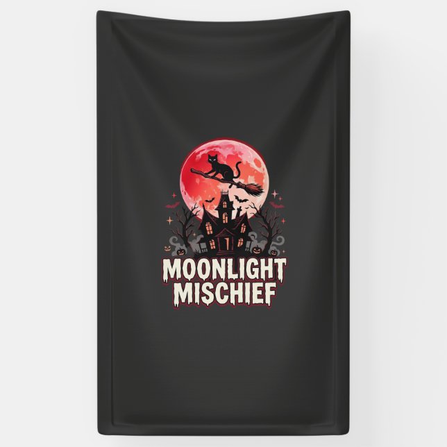 Halloween Cat Moonlight Mischief Banner (Vertical)