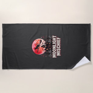 Halloween Cat Moonlight Mischief Beach Towel