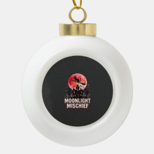 Halloween Cat Moonlight Mischief Ceramic Ball Christmas Ornament