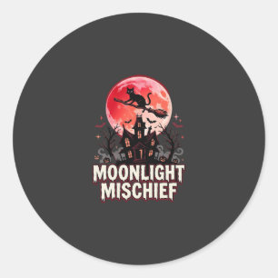 Halloween Cat Moonlight Mischief Classic Round Sticker