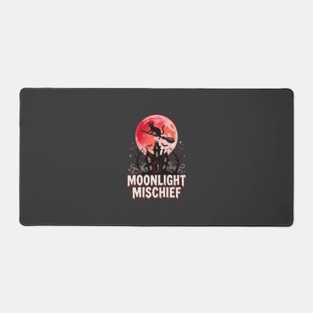 Halloween Cat Moonlight Mischief Desk Mat (Front)
