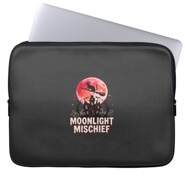 Halloween Cat Moonlight Mischief Laptop Sleeve (Front)