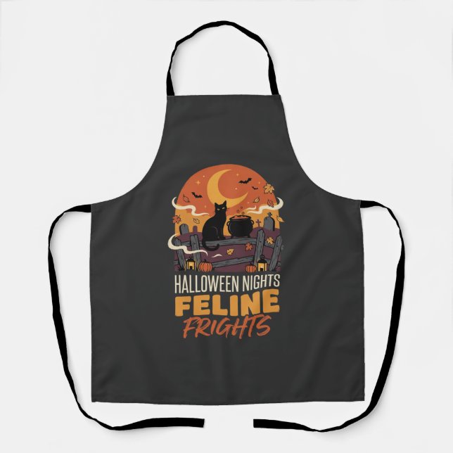 Halloween Cat Moonlit Magic Apron (Front)