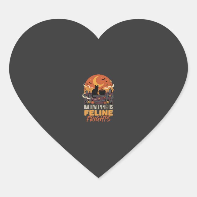 Halloween Cat Moonlit Magic Heart Sticker (Front)