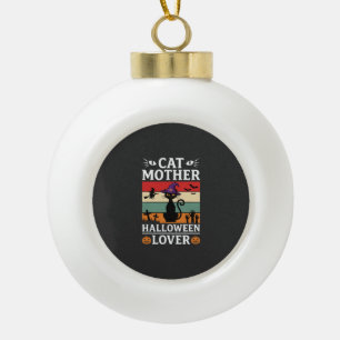 Halloween Cat Mother Lover Retro Witch Design Ceramic Ball Christmas Ornament