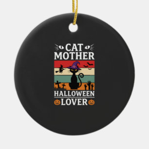 Halloween Cat Mother Lover Retro Witch Design Ceramic Tree Decoration