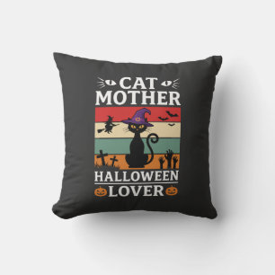 Halloween Cat Mother Lover Retro Witch Design Cushion