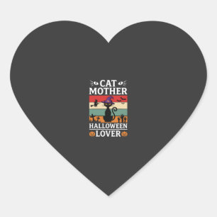 Halloween Cat Mother Lover Retro Witch Design Heart Sticker