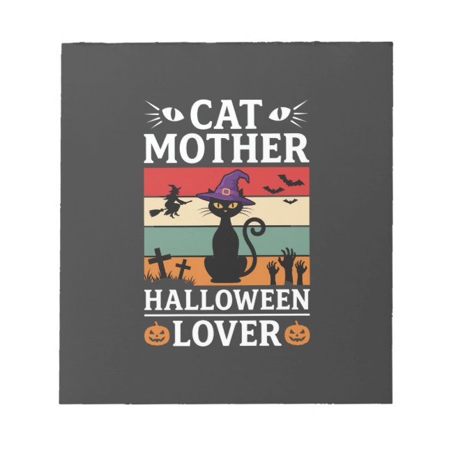 Halloween Cat Mother Lover Retro Witch Design Notepad (Front)