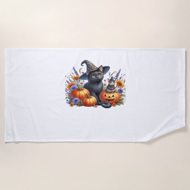 Halloween Cat Mouse Pumpkins T-Shirt Essential T-S Beach Towel (Front)