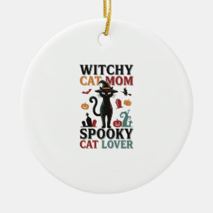 Halloween Cat Mum Vintage Witchy Cat Lover Design_ Ceramic Tree Decoration