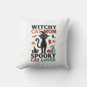 Halloween Cat Mum Vintage Witchy Cat Lover Design_ Cushion