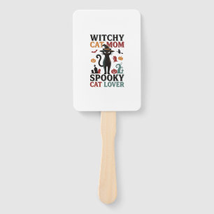Halloween Cat Mum Vintage Witchy Cat Lover Design_ Hand Fan