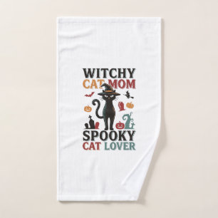 Halloween Cat Mum Vintage Witchy Cat Lover Design_ Hand Towel
