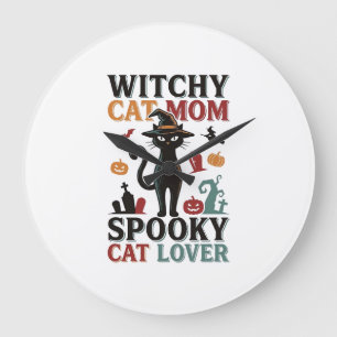 Halloween Cat Mum Vintage Witchy Cat Lover Design_ Large Clock