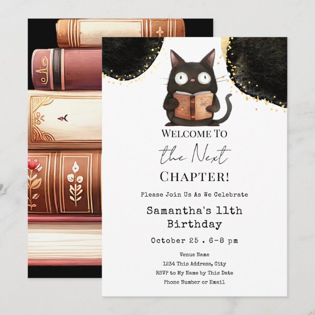 Halloween Cat Next Chapter 11th Birthday Invitation (Front/Back)