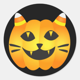 Halloween Cat-o'-Lantern Classic Round Sticker