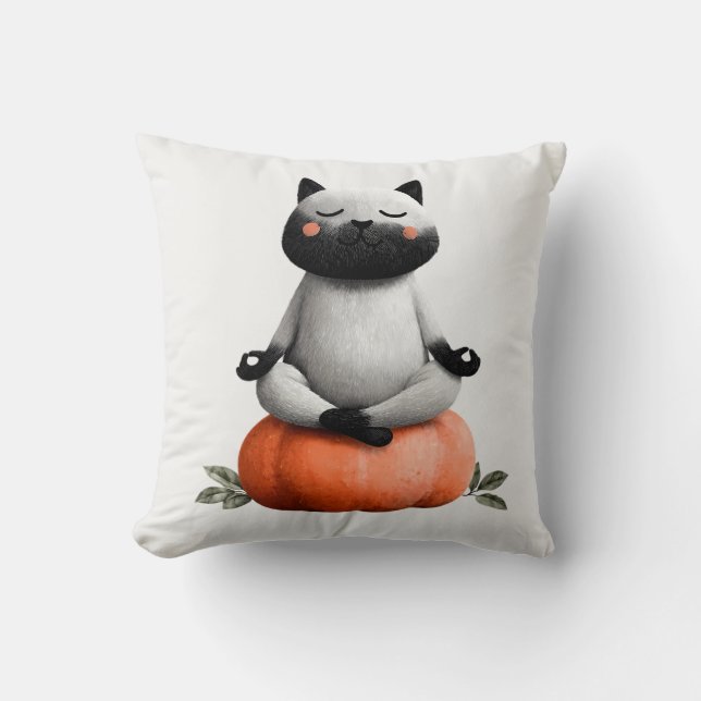 Halloween Cat on Pumpkin Design Cushion (Front)