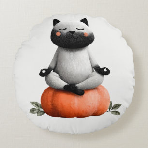 Halloween Cat on Pumpkin Design Round Cushion