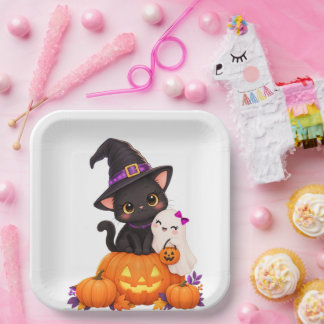 halloween cat paper plate