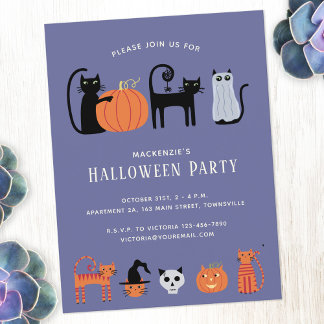 Halloween Cat Party Invitation Postcard