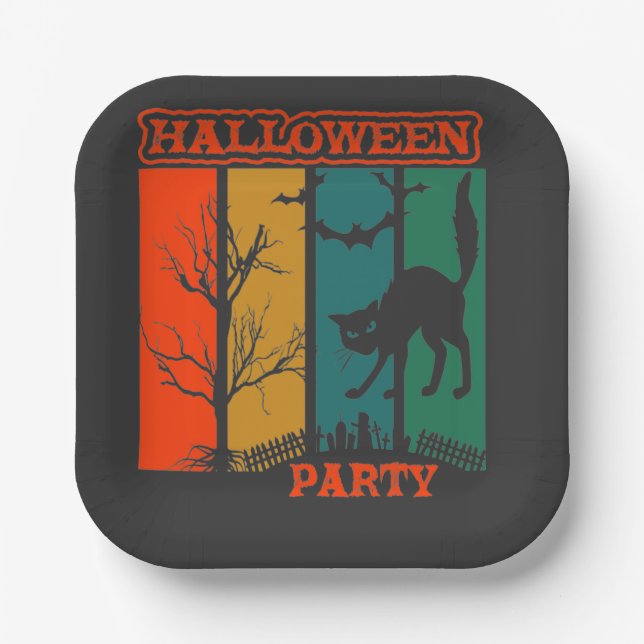 Halloween Cat Party  Paper Plate (Front)