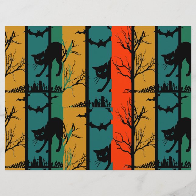 Halloween Cat Party  Scrapbook Paper  (Front)
