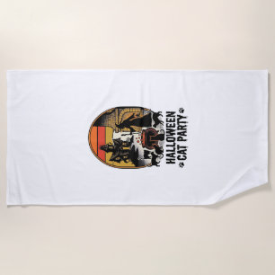 Halloween Cat Party Vintage Witch Cats Design_1 Beach Towel