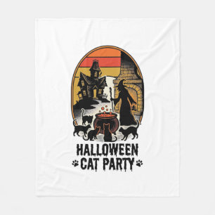 Halloween Cat Party Vintage Witch Cats Design_1 Fleece Blanket