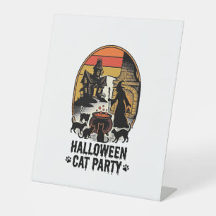 Halloween Cat Party Vintage Witch Cats Design_1 Pedestal Sign