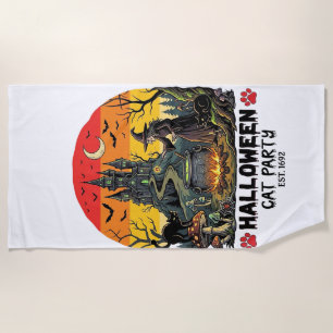 Halloween Cat Party Witch Cauldron Black Cats Haun Beach Towel
