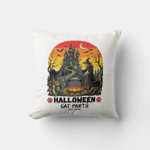 Halloween Cat Party Witch Cauldron Black Cats Haun Cushion