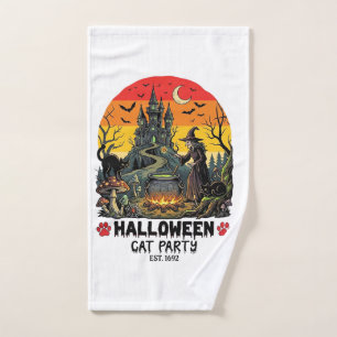 Halloween Cat Party Witch Cauldron Black Cats Haun Hand Towel