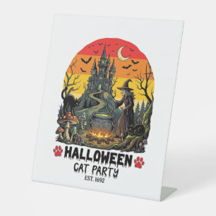 Halloween Cat Party Witch Cauldron Black Cats Haun Pedestal Sign