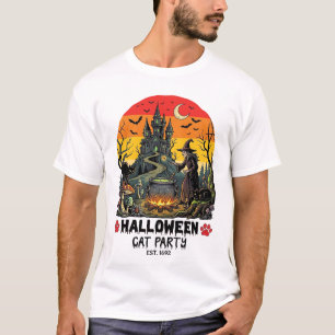 Halloween Cat Party Witch Cauldron Black Cats Haun T-Shirt