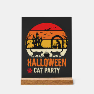 Halloween Cat Party Witch Cauldron Silhouette Desi Acrylic Sign