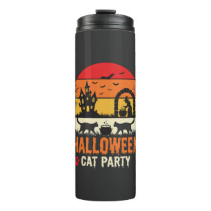 Halloween Cat Party Witch Cauldron Silhouette Desi Thermal Tumbler