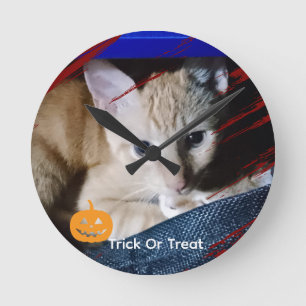 Halloween Cat Photo Text Customize  Round Clock