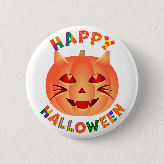 Halloween Cat Pumpkin 6 Cm Round Badge (Front)