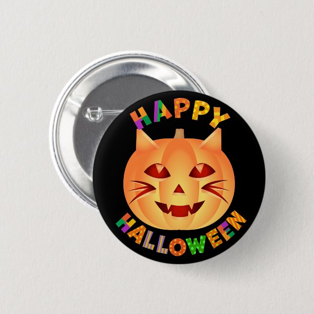 Halloween Cat Pumpkin 6 Cm Round Badge (Front & Back)