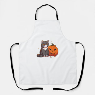 Halloween Cat & Pumpkin, Autumn Jack-O-Lantern Pum Apron
