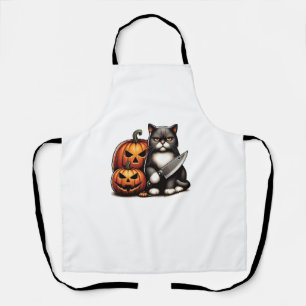 Halloween Cat & Pumpkin, Autumn Jack-O-Lantern Pum Apron