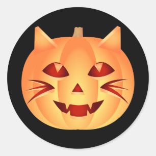 Halloween Cat Pumpkin Classic Round Sticker