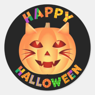 Halloween Cat Pumpkin Classic Round Sticker