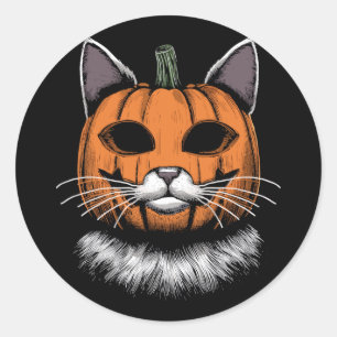 Halloween Cat, Pumpkin Face Classic Round Sticker