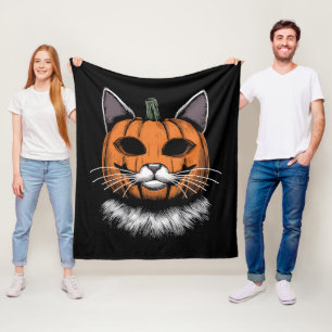 Halloween Cat, Pumpkin Face Fleece Blanket