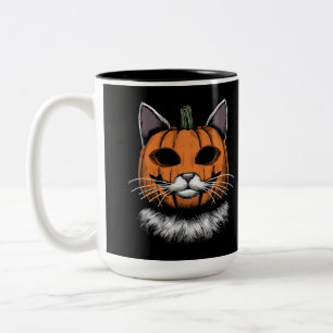 Halloween Cat, Pumpkin Face Two-Tone Coffee Mug